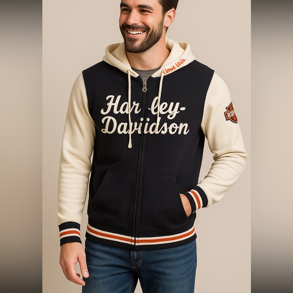 Harley-Davidson Other - 🔥 Harley-Davidson Genuine MotorClothes VarsStyle Full-Zip Hoodie L Black & Cream